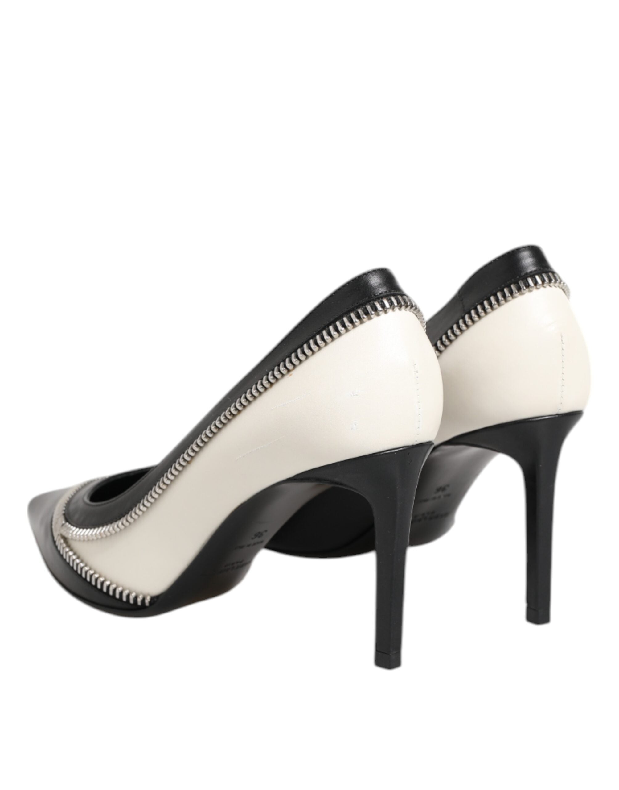 Saint Laurent White Black Leather Pointed Toe Heels Shoes