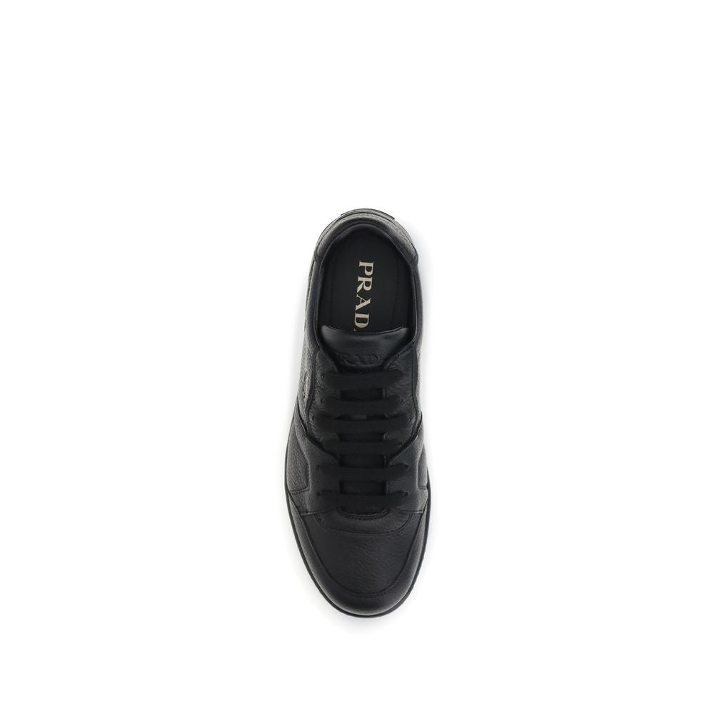 Prada Black Calf Leather Bos Taurus Low Top Sneakers