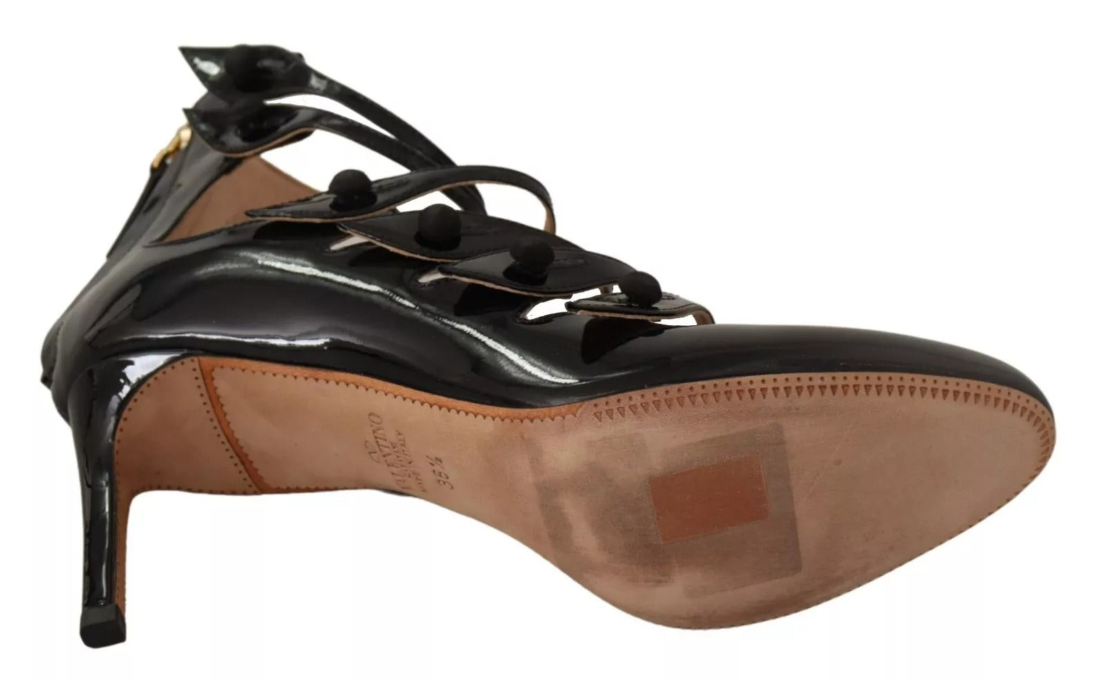 Valentino Black Multi Strap Leather Mid Heels Pumps Shoes