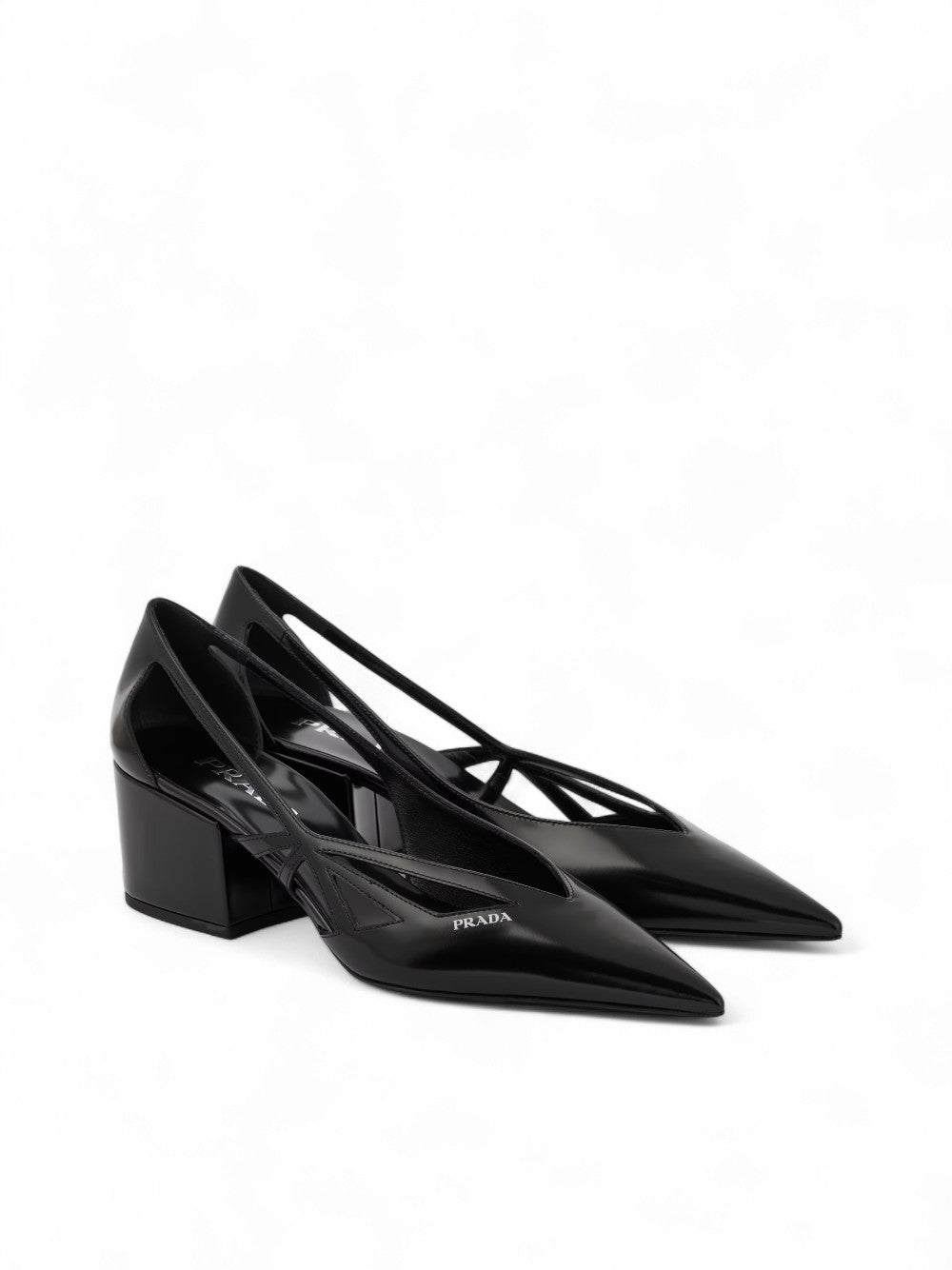 Prada Black Leather Cut-Out Pumps 55