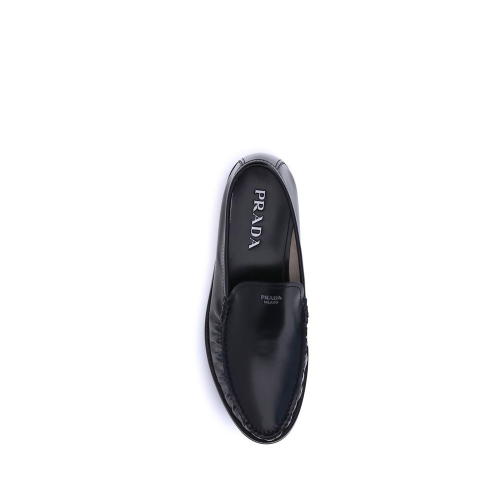 Prada Black Calf Leather Bos Taurus Slip-On Loafers