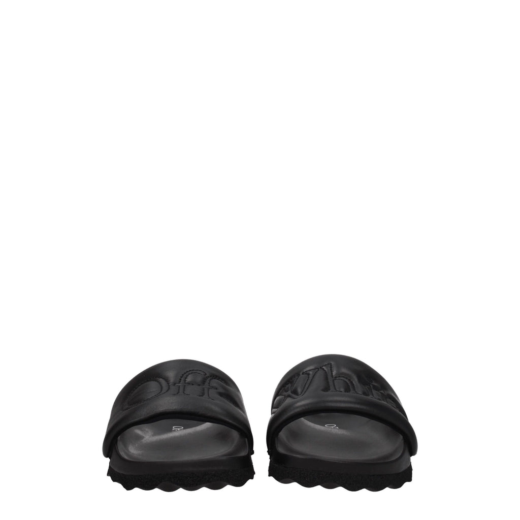 Off-White Black Leather Slippers
