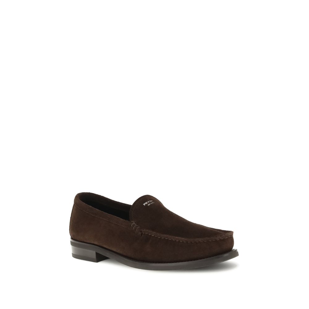Prada Brown Calf Leather Bos Taurus Slip-On Loafers
