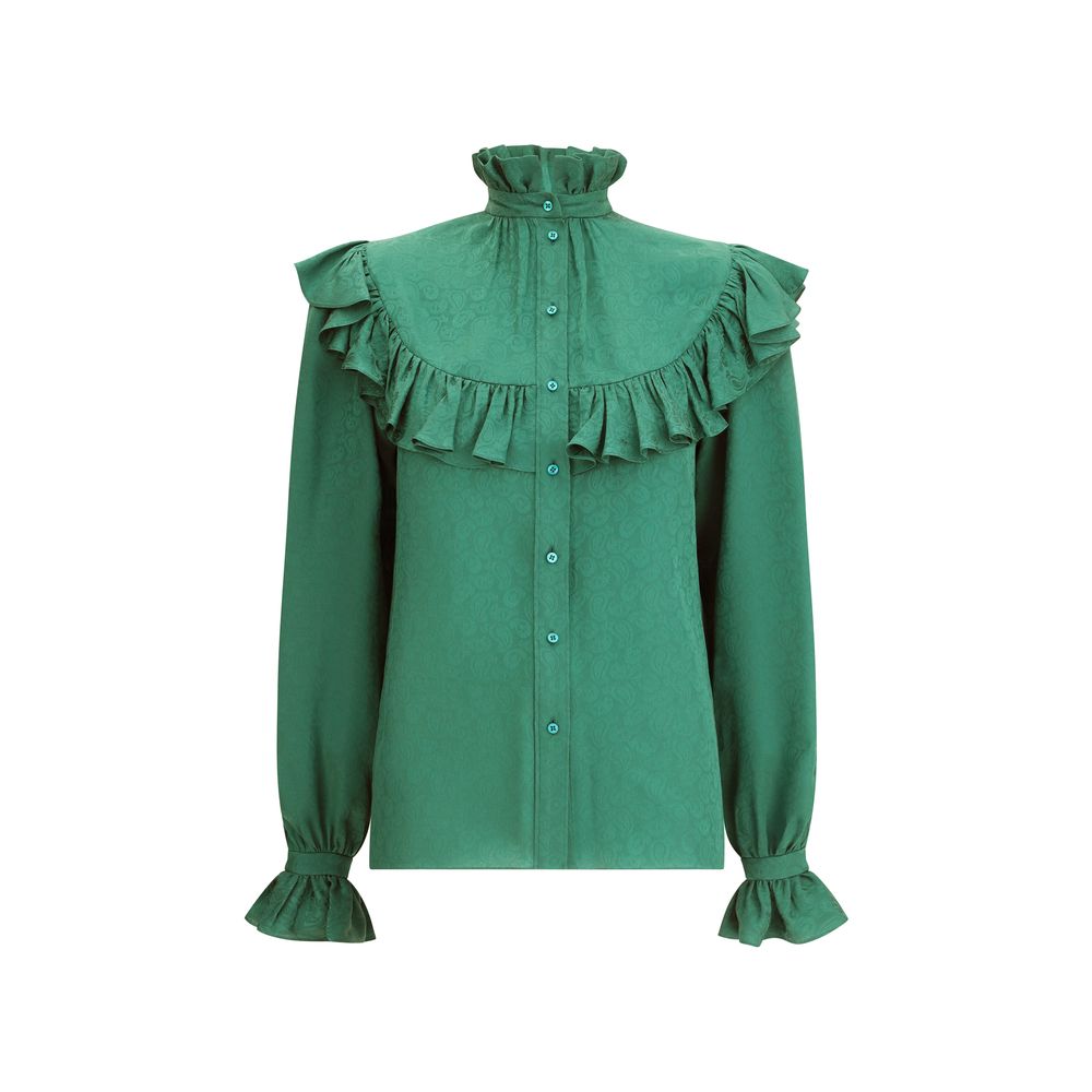 Saint Laurent Green Silk Blouse