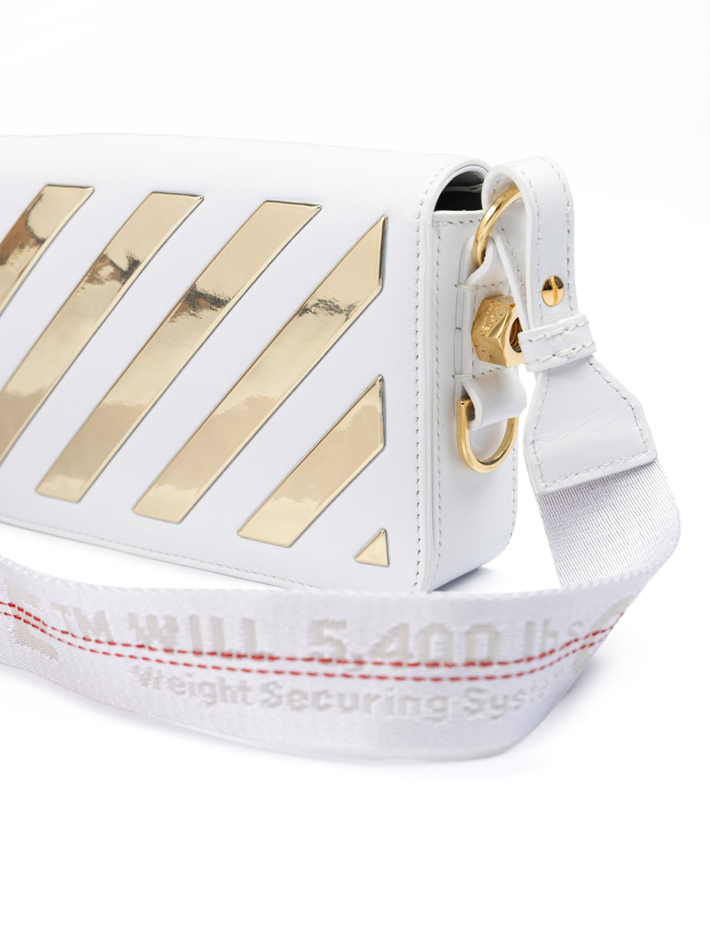 Off-White White/Gold  Metallic Stripe Mini Crossbody Bag