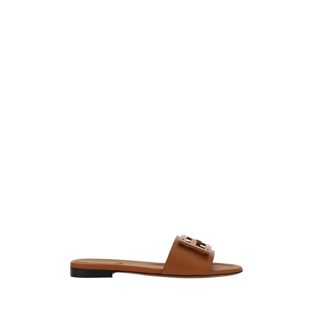 Fendi Brown Calf Leather Bos Taurus Flat Sandals