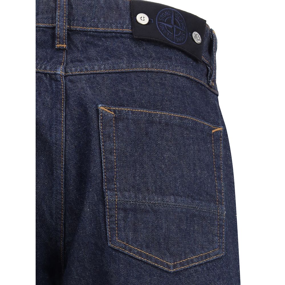Stone Island Blue Cotton Cropped Jeans