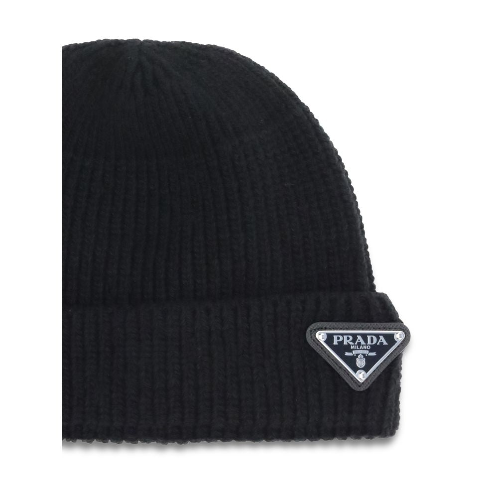 Prada Black Fleece Wool Beanie