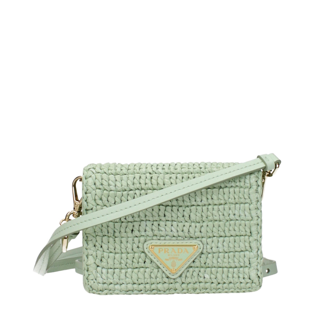 Prada Green Raffia Crossbody Bag